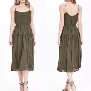 NWT Banana Republic Tigers Eye Green Strappy Midi Dress Size 10‎ Spaghetti Strap